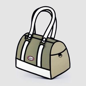 Jump From Paper Flat Duffle Handbag Olive Green Purse 2D Pop Art Bag